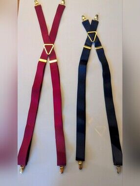 Set of 2 Vintage CAS Germany Burgundy and Navy Blue Suspenders W/Gold Hardware